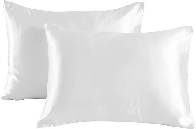 Cozy Up Home Seiden-Kissenbezüge aus Naturseiden-Satin in Weiß, 2er-Set, kühlend und beidseitig nutzbar, B: 51 cm, L: 76 cm - Bild 1