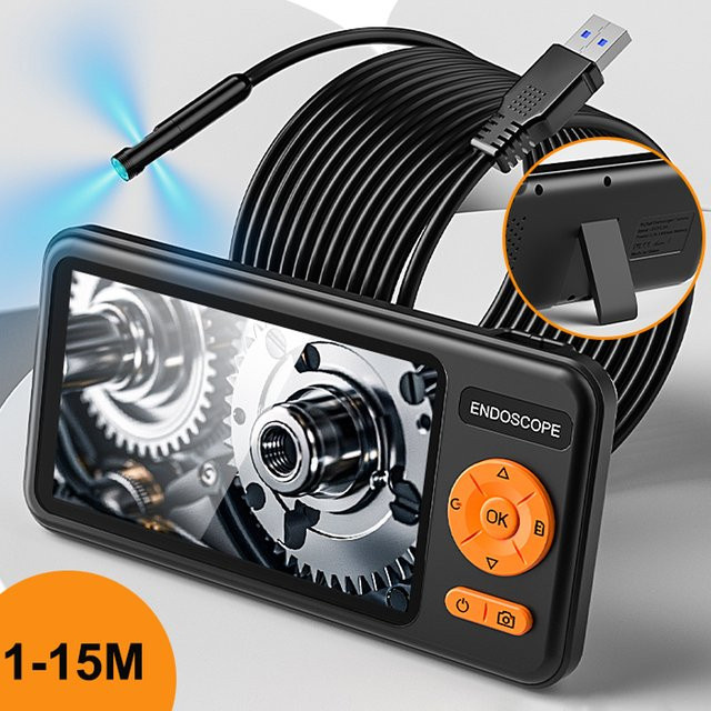 BUMBORN Industrie Endoskop Kamera mit 5 Zoll IPS Display, 1080P Full HD, Autofokus und 8mm Kamera, IP67 wasserdicht, Schwarz, 1-15 m Kabellänge - Bild 1
