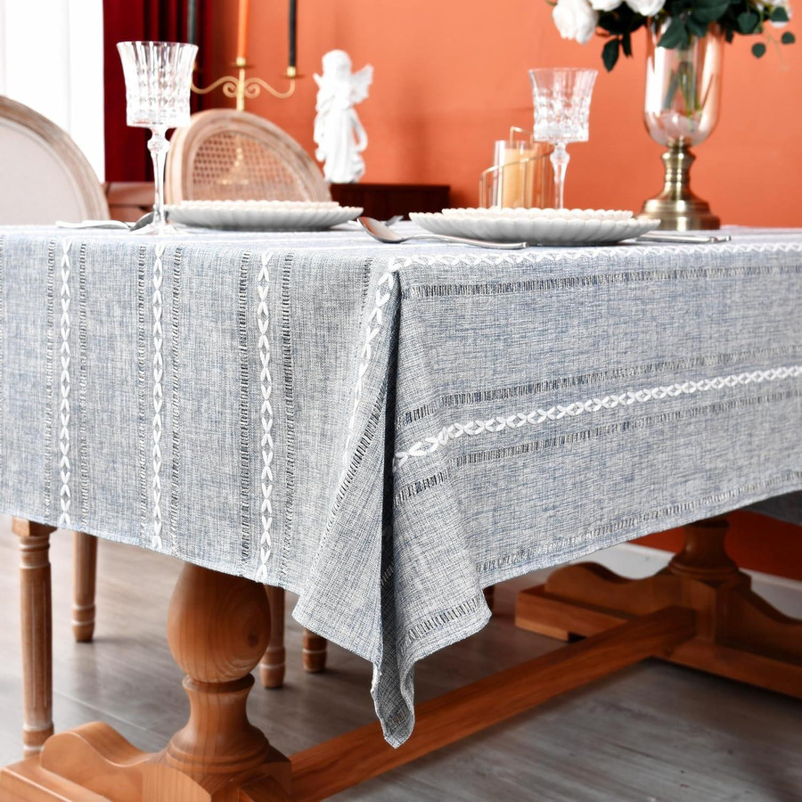 YT Daily Necessities Boho Tischdecke aus Baumwolle und Leinen mit Hohl-Jacquard-Muster, rechteckig, grau-blau, B: 110 cm, L: 170 cm - Bild 2