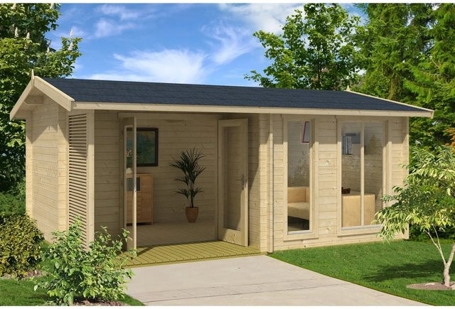 Lasita Maja Gartenhaus Brighton aus Fichtenholz in Beige mit Satteldach und Blockbohlenbauweise, B/T/H: 580 x 370 x 245 cm - Bild 1