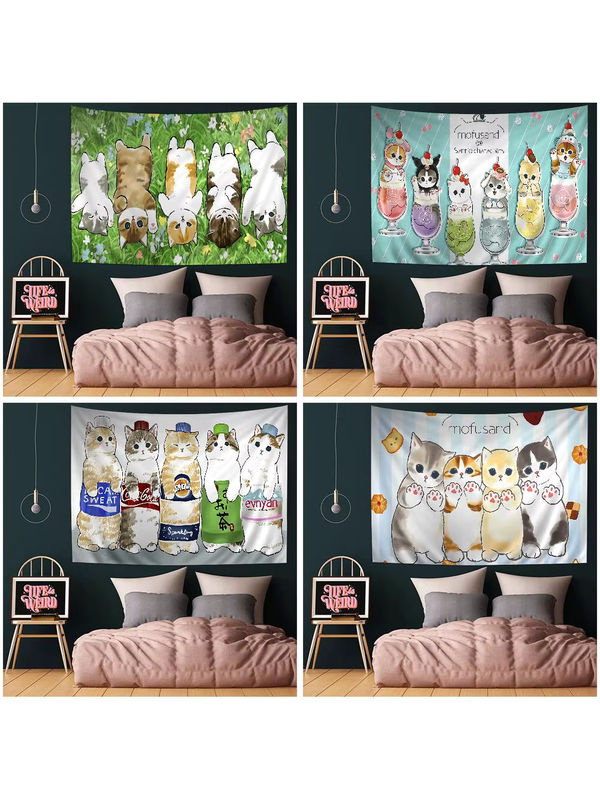Mofusand Hippie Wandbehang mit lustiger Katze im Bohemian Mandala Design von INS Home Decor - Bild 7