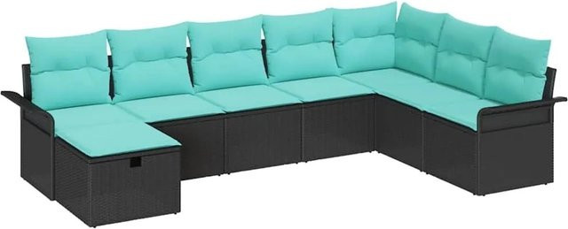 vidaXL Gartensofa-Set aus Poly-Rattan mit 8 Kissen in Schwarz und Türkis - Bild 1