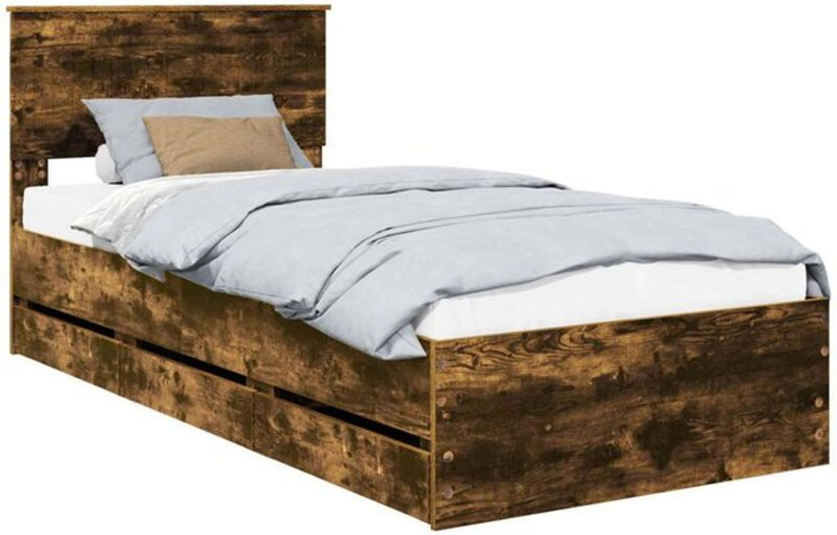 Bettrahmen aus geräuchertem Eichenholz in Braun von vidaXL, B/T/H: 90 x 200 cm, modernes Funktionsbett im Industrial-Design - Bild 1