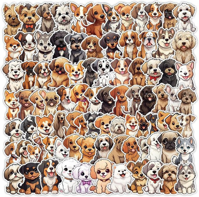 10100 Stück Niedliche Hundeaufkleber von Binchi Outdoor Product, Kawaii Haustier Cartoon-Tiere, Wasserdichte Aufkleber in Multicolour für DIY Laptop und Handy Dekoration - Bild 1