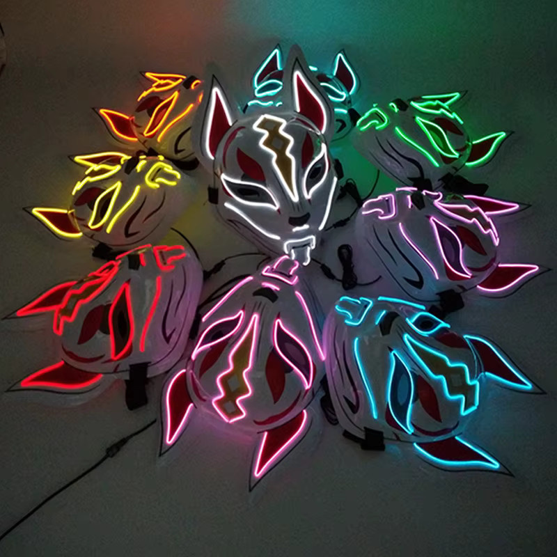 YEAHUI EL LED-Fuchsmaske mit Neonlicht, Kitsune-Maske, Grün - Bild 2