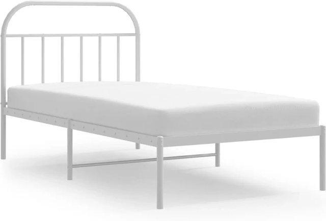 vidaXL Bettgestell aus Metall mit Kopfteil in Weiß, klassisch pulverbeschichtet, B/T/H: 107 x 203 cm - Bild 1