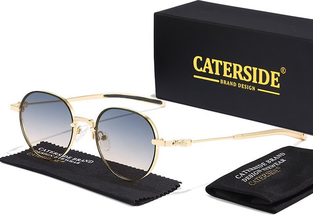 CATERSIDE Sonnenbrille, Rund, Vollrand, Metall, Gold, Unisex - Bild 1