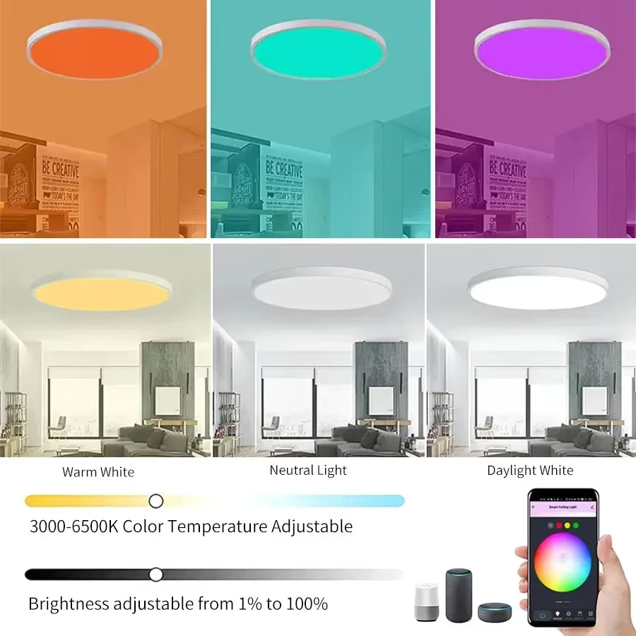GGBEE Smart LED Deckenlampe RGB 24W mit Tuya WiFi, RF Fernbedienung und App-Steuerung für Alexa und Google Home - Bild 2