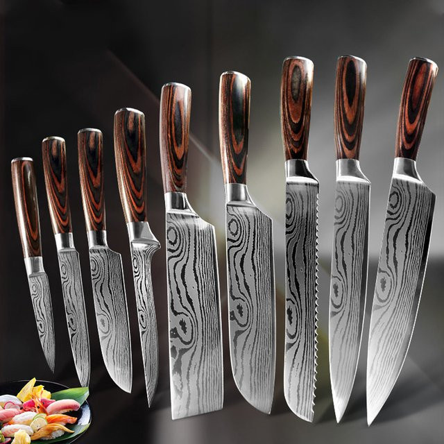 MYVIT Gyuto Küchenmesser aus CR17 High Carbon Edelstahl mit Damaskus-Muster in Silber - Bild 1