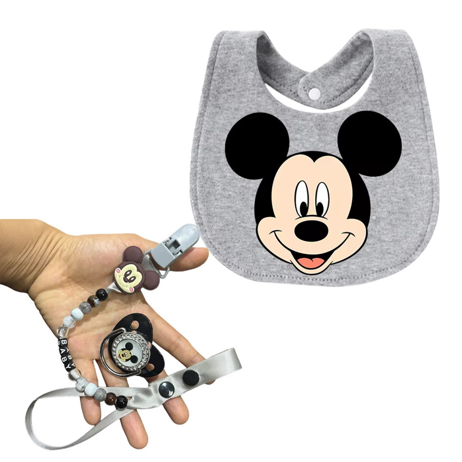 Disney Baby-Schnuller-Set mit Lätzchen und Schnullerhalter in Grau - Bild 2