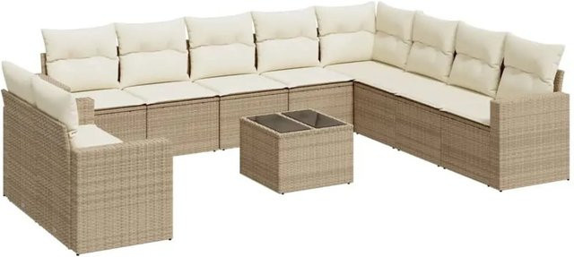 vidaXL 11-teilige Garten-Sofagarnitur aus Poly-Rattan mit Kissen in Beige - Bild 1