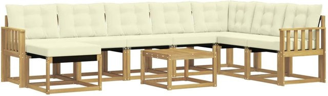 vidaXL Outdoor-Sofagarnitur aus Akazienholz in L-Form mit Kissen und Ottoman, 9-teiliges Set, Weiß und Beige - Bild 1