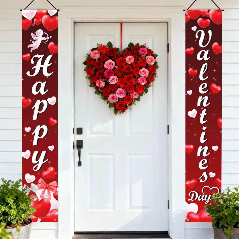 VIKAMA Valentinstag-Türbanner mit Herz-Motiv in Rot, hängende Dekoration für Hochzeiten und Jubiläen, Textil, Breite: 180 cm, Höhe: 30 cm - Bild 2