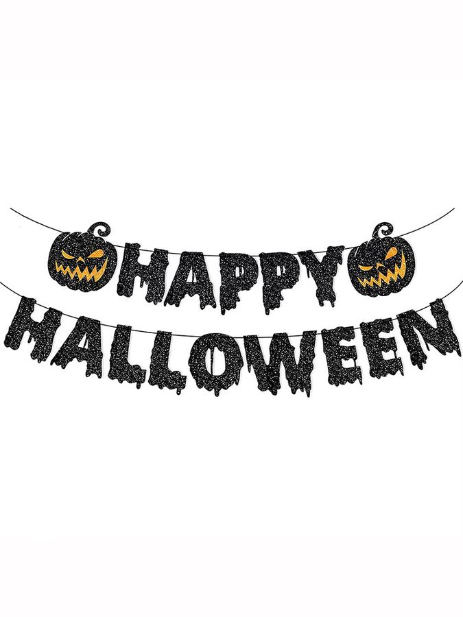 Runtowo Happy Halloween Papier Hängegirlande mit Kürbis-Motiven in Schwarz - Bild 6