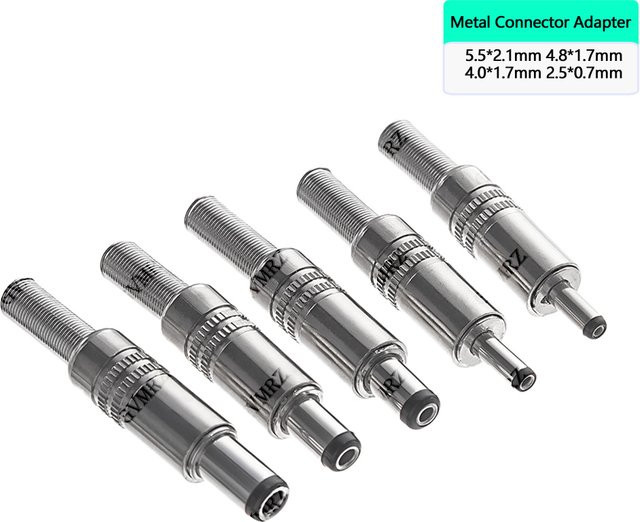 5 Stück DC-Stromanschluss Set mit männlichen Steckern und Metallanschlussadapter in Schwarz und Silber, Durchmesser: 5,5 x 2,5 mm, 5,5 x 2,1 mm und 4,8 x 1,7 mm - Bild 1