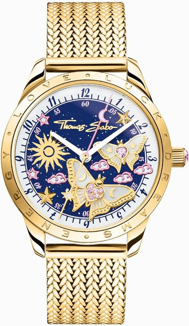 Thomas Sabo Damenuhr, Schmetterlinge, Edelstahl, Goldfarben, Quarz, 33 mm - Bild 1