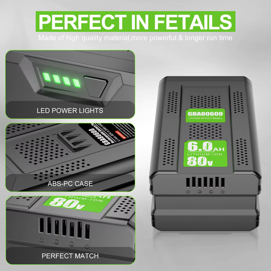 Bonacell Ersatzakku 6000 mAh Li-Ion 80 V für Greenworks GBA80600 GBA80250 GBA80300 GBA80200 Rasenmäher und Elektrowerkzeuge in Schwarz-Lila - Bild 3