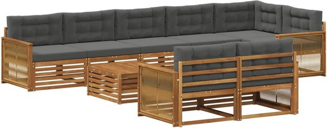 vidaXL Outdoor-Sofagarnitur aus Akazienholz mit 9 Kissen in Anthrazit und Grau - Bild 1