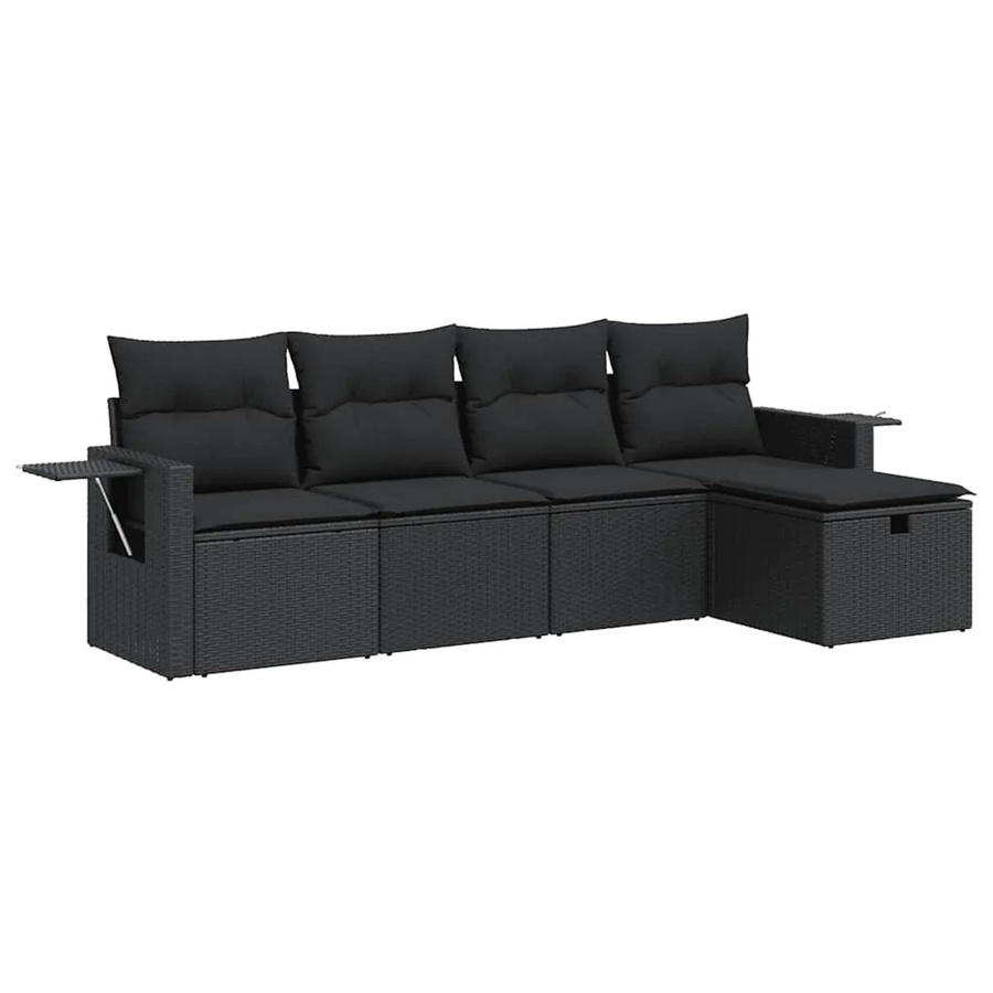 vidaXL 5-teilige Garten-Sofagarnitur aus Poly-Rattan mit Kissen in Schwarz - Bild 2