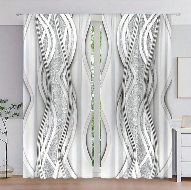 Tonnika Chen Vorhangset aus 2 transparenten Voile-Gardinen mit Linienmuster in Silbergrau, Breite: 100 cm, Höhe: 70 cm - Bild 1