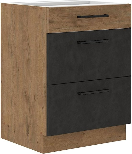 VIGO Küchenunterschrank Lancelot Matera in Eiche und Grau mit Vollauszug und Soft-Close, Breite: 60 cm - Bild 1