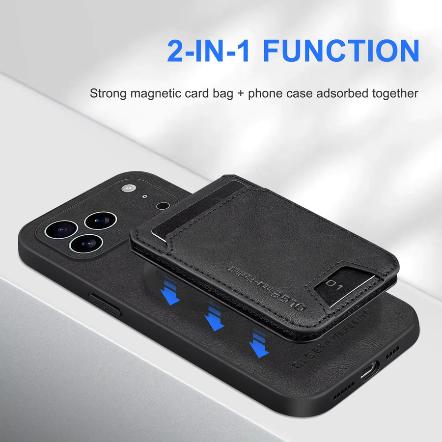 Magnetische Business Ledertasche für iPhone 16E 15 14 Plus 13 12 Pro Max mit kabelloser Ladefunktion und Kartenhalter in Schwarz - Bild 4