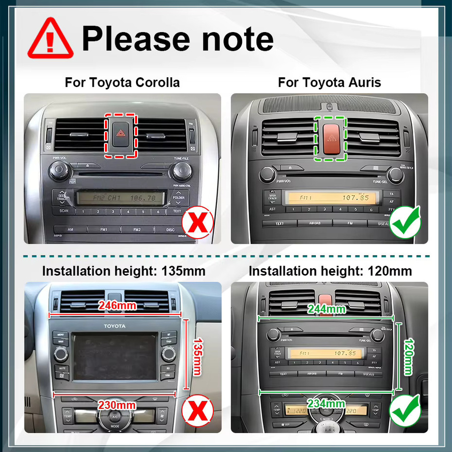 Naviunit Android 15 Autoradio mit 10,26 Zoll Bildschirm für Toyota Auris und Corolla 2006-2012, 8-Kern Wireless Carplay, Bluetooth und GPS, Schwarz - Bild 3