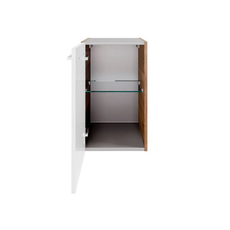 Fackelmann Waschtischunterschrank Verona links, Nussbaum und Weiß Hochglanz, B/T/H: 35 x 39,7 x 57,5 cm - Bild 2