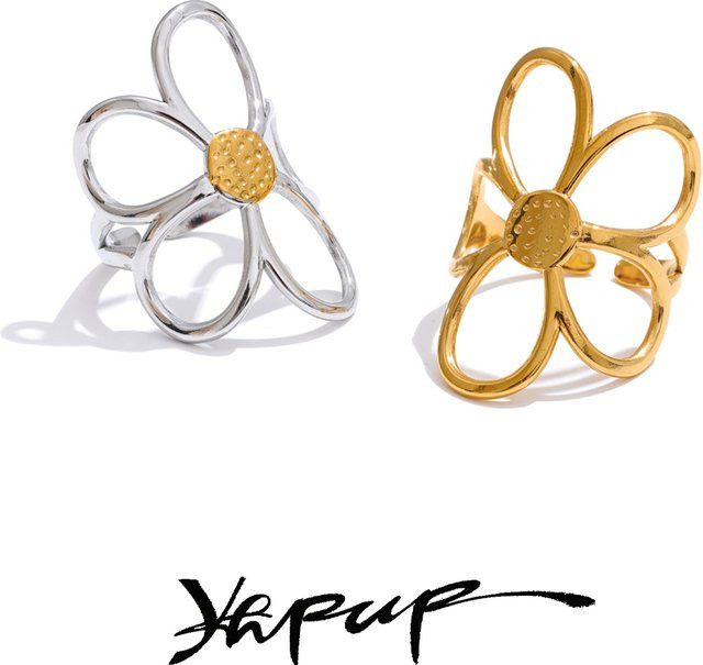 Yhpup Ring Edelstahl, Blume, Verstellbar - Bild 1
