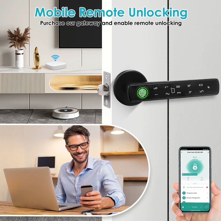 Tuya Smart Bluetooth Türschloss mit biometrischer Erkennung in Schwarz für Smart Home Automation und Hausschutz via Smart Life Steuerung - Bild 4