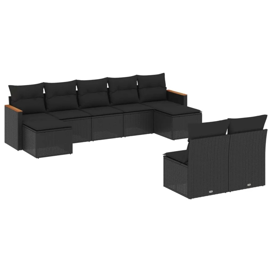 vidaXL 9-tlg Garten-Sofagarnitur aus Polyrattan und Akazienholz in Schwarz mit Kissen und Stauraum - Bild 2