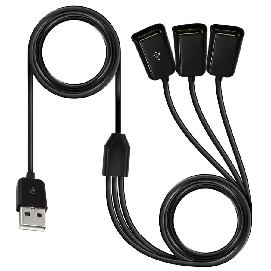 BSN 3-in-1 USB-Verlängerungskabel Schwarz, 1 m Länge, Schnelles 3A Ladekabel mit Y-Splitter, USB-A auf USB-Buchse - Bild 3
