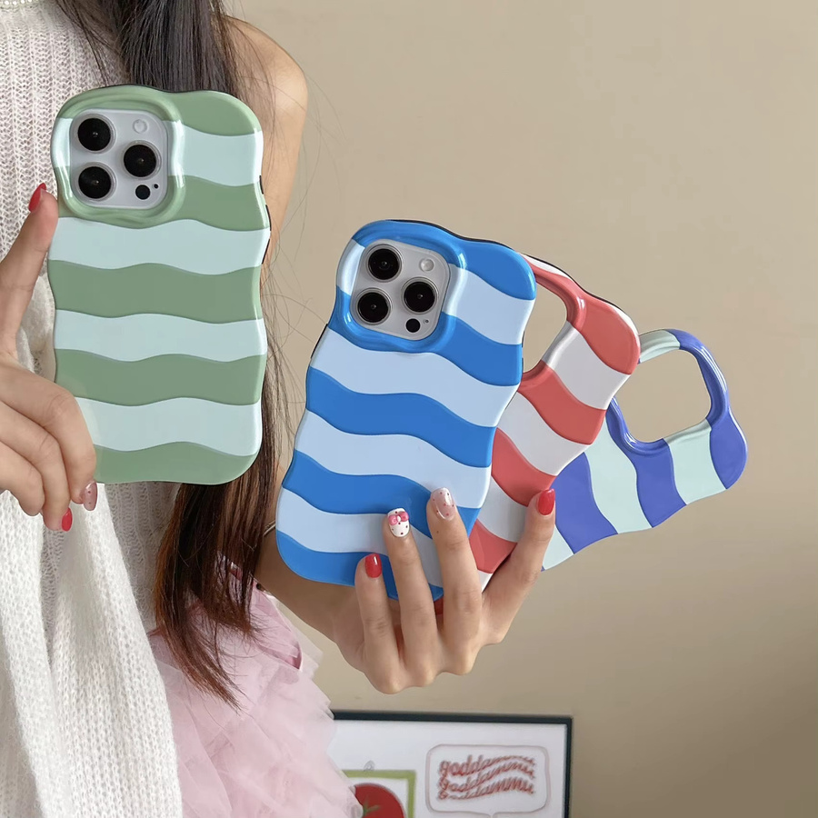 Apple iPhone 13, 14, 15, 16 Pro Max Schutzhülle mit bunten gewellten Streifen aus TPU und PC Hartschale in Multicolour und Grün - Bild 3