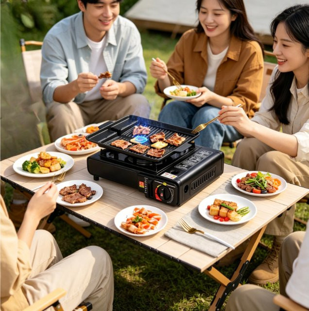 Tragbarer Outdoor-Gaskocher für Camping und Picknick in Schwarz - Bild 1