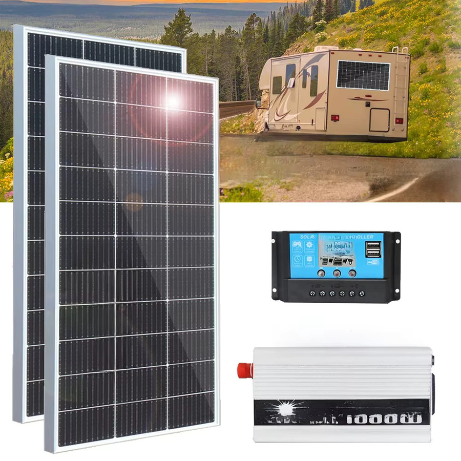xinpuguang Monokristallines Solarpanel Set aus gehärtetem Glas für Haus, Auto, Camper oder Boot, 12V, Schwarz - Bild 4