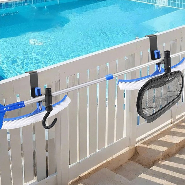 2er-Set Shunmaii Poolzaunhaken aus Metall in Schwarz zur Organisation von Poolwerkzeugen wie Bürsten, Laubkeschern, Netzen und Saugköpfen - Bild 1