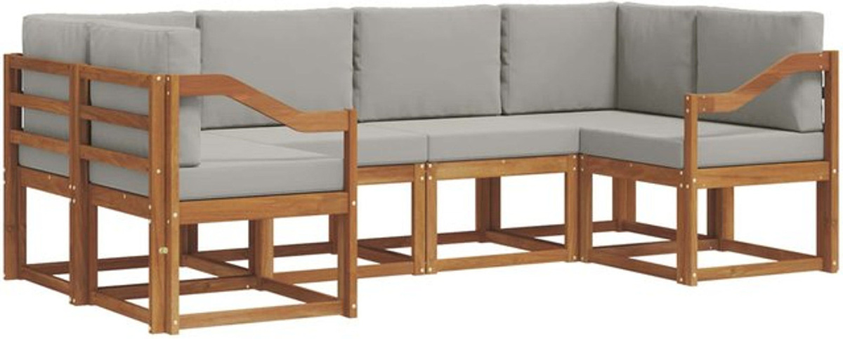 vidaXL Outdoor-Sofagarnitur aus Akazie mit 6-teiligem Set und Kissen in Grau und Braun - Bild 1