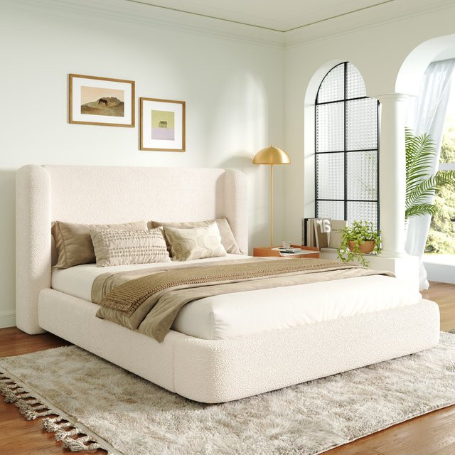 Modernes gepolstertes Doppelbett in Beige mit hydraulischem Stauraum und Kopfteil, B/T: 160 x 200 cm - Bild 1