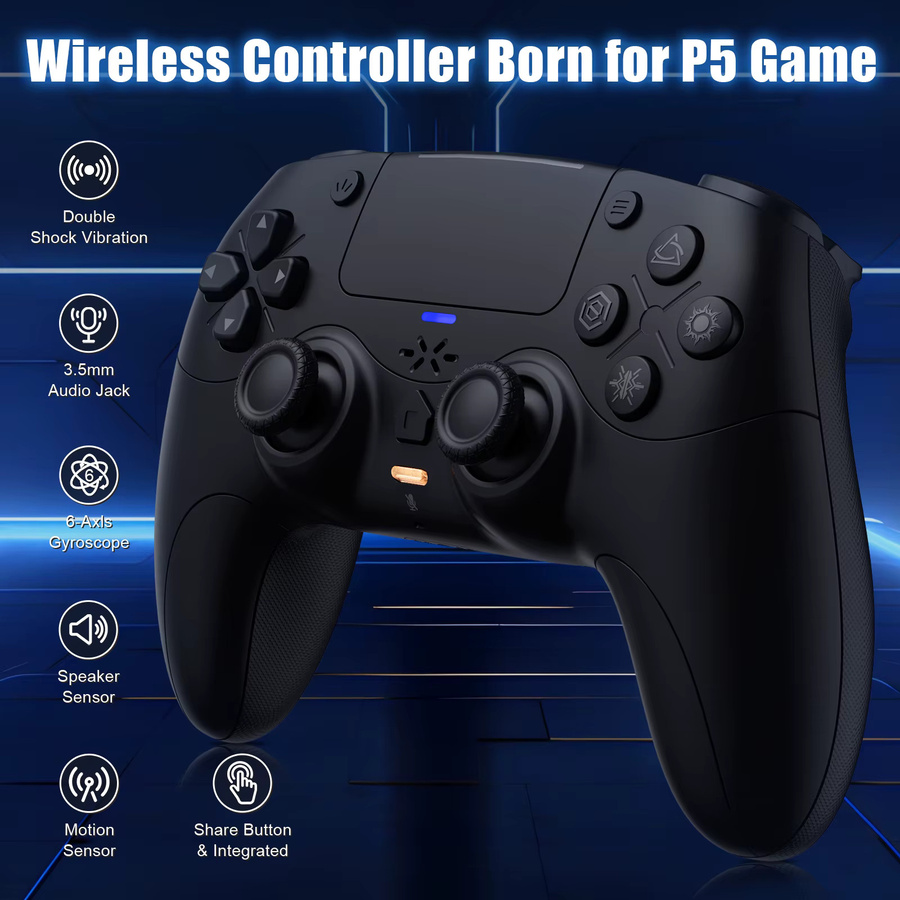 Bonacell Wireless Controller für PS5 und PC in Schwarz mit Bluetooth, Haptik-Feedback und Hall-Effekt-Joysticks - Bild 2