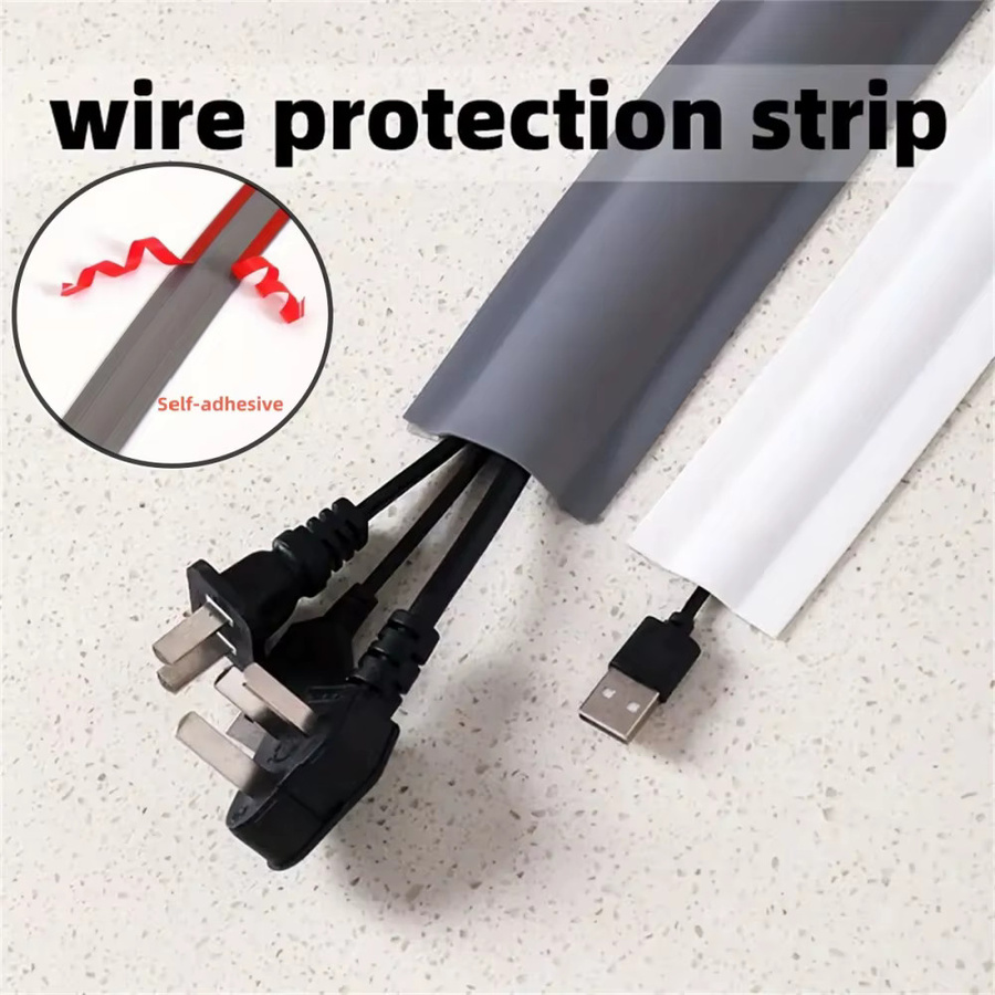 Selbstklebender PVC-Bodenkabelschutz in Weiß, flexibler Kabelkanal zur Drahtabdeckung für Zuhause und Büro, Länge: 2 m, Breite: 5,5 cm - Bild 2