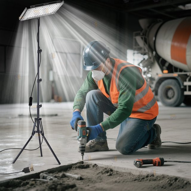 Faltbarer LED Arbeitsleuchten-Flutlichtstrahler mit Stativ und USB-Anschluss, 6000K Kaltweiß, Schwarz - Bild 1