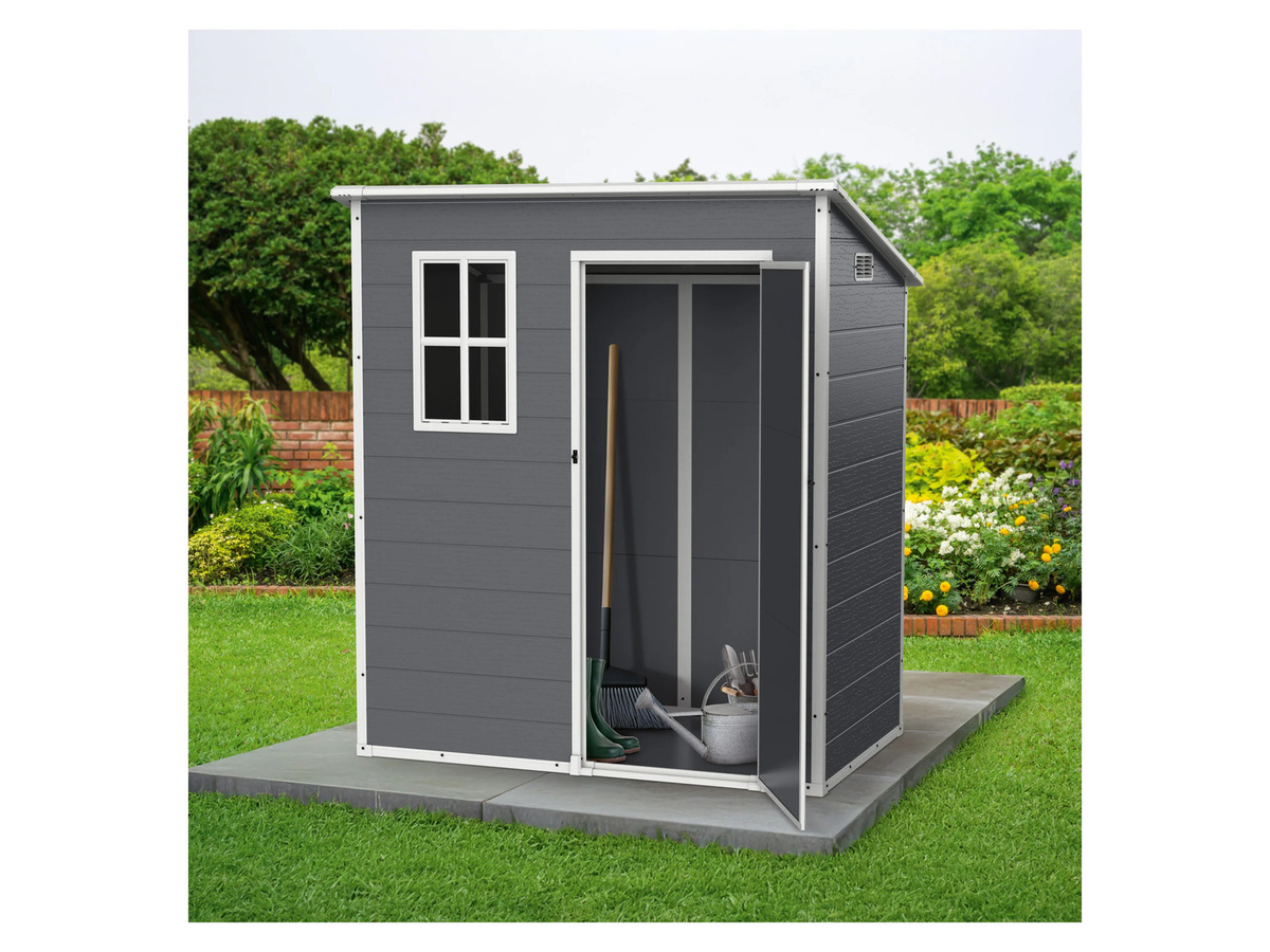 PARKSIDE® Gartengerätehaus S Pent in Anthrazit und Grau mit Fenster und Schloss, B/T/H: 180,0 x 105,0 x 105,0 cm - Bild 2