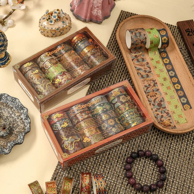 20 Rollen Vintage Washi Tape Set Dunhuang-Thema mit Goldprägung in Gold und Multicolour für DIY Scrapbooking und Fotoalbum-Dekoration - Bild 1