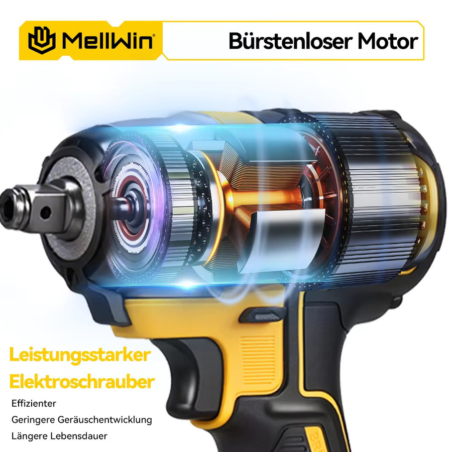 MELLWIN 3-in-1 Bürstenloser Elektroschraubendreher-Satz mit 520 N.m Drehmoment, Akku-Schlagschrauber und elektrischer Bohrschrauber, kompatibel mit Makita 18V Akku-Pin - Bild 3