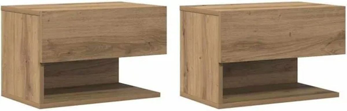 Vidaxl Wand-Nachttische 2er-Set aus Holzwerkstoff in Eiche Natur und Beige im modernen Design - Bild 1