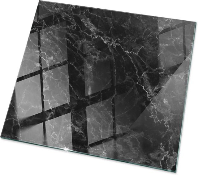Tulup Tischplatte aus Glas mit geädertem Marmormuster in Schwarz, B/T: 60 x 60 cm - Bild 1
