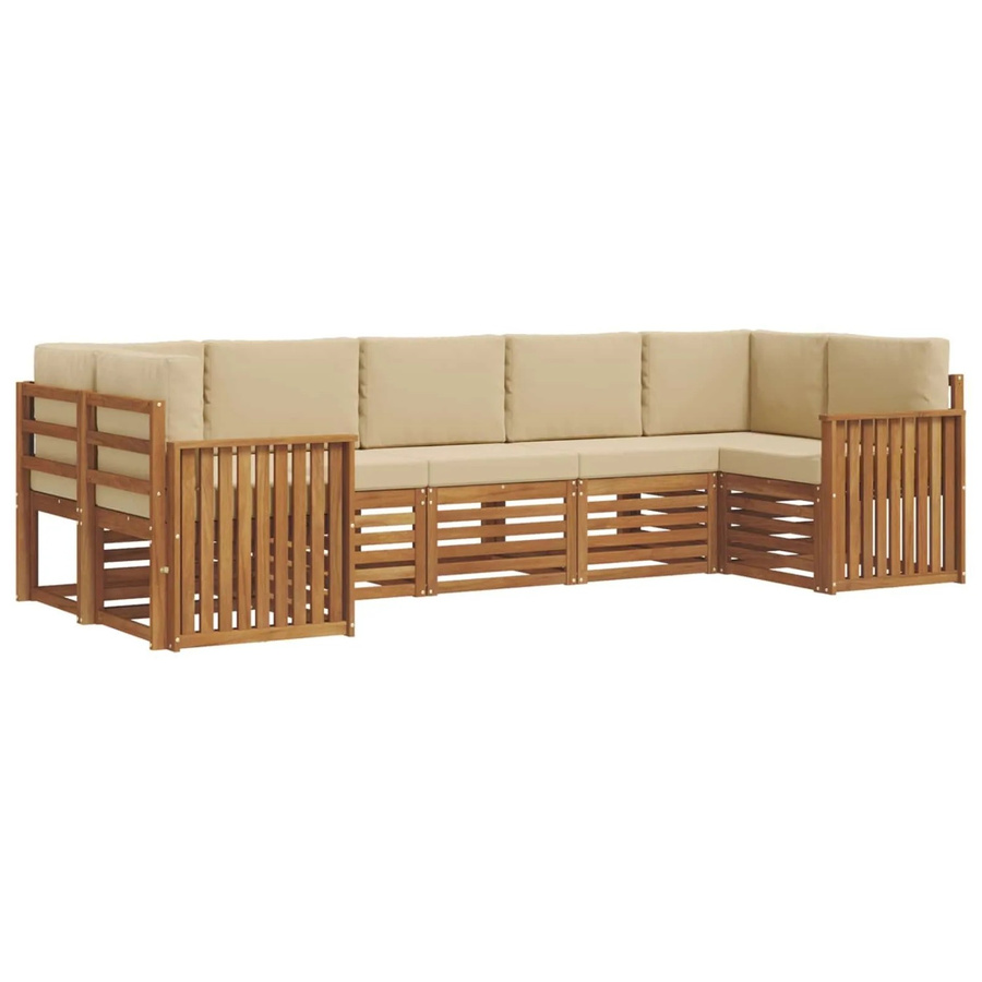 vidaXL Sofagarnitur 7-teilig aus Massivholz Akazie in Natur und Beige mit L-Form und Polsterkissen - Bild 2