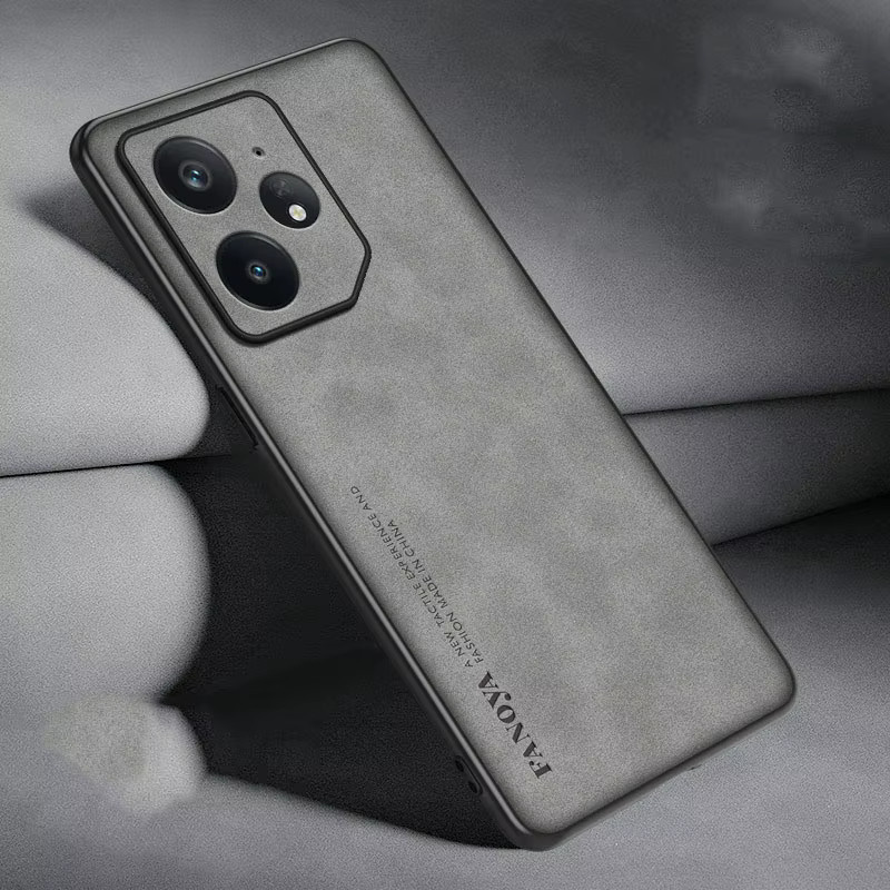 EUCAGR Luxus Handyhülle aus Schaffell und Leder mit Silikon-Stoßstange für Realme Neo 7, Realme 7S und Realme Neo7X in Braun - Bild 2