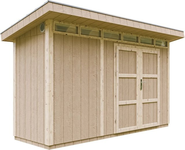 Timbela Holz-Gartenhaus M902A mit Flachdach und modernem Design, Grundiert, B: 412 cm, T: 239 cm, H: 161 cm - Bild 1