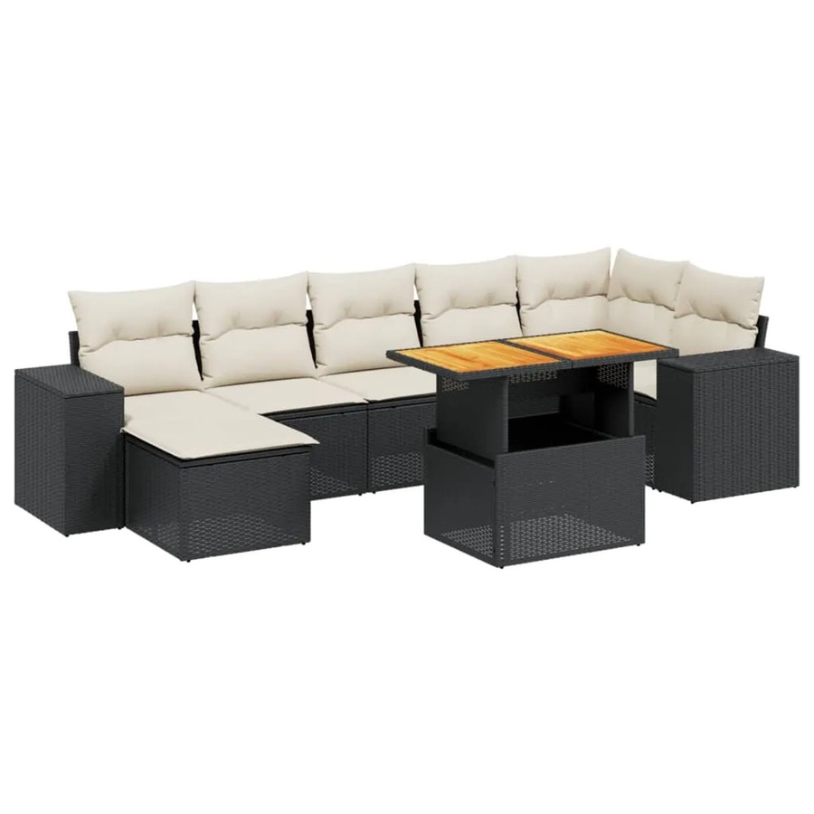 vidaXL 8-teilige Garten-Sofagarnitur aus Poly-Rattan und Akazienholz in Schwarz-Creme mit Kissen - Bild 2